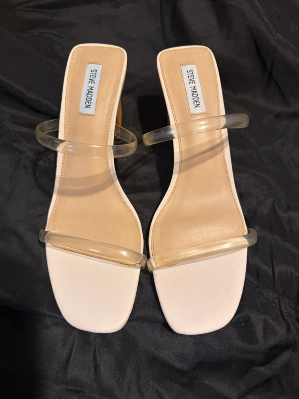Steve Madden Clear-Strap White Slide Heels 13M
